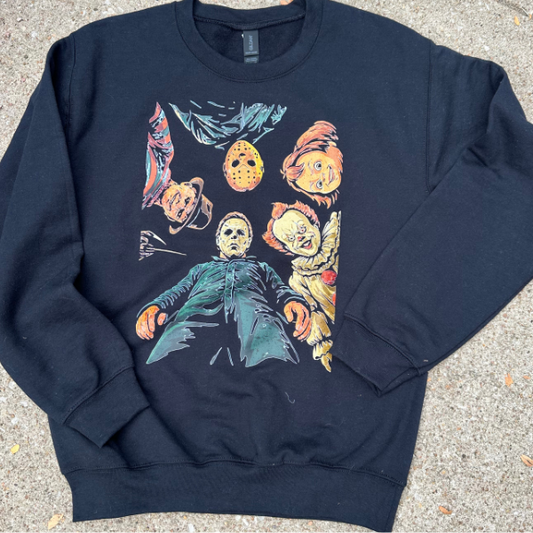 Horror Movie Sweatshirt | Scary Movie Villains Shirt | Halloween Long Sleeve Tee | Retro Horror Crewneck | Spooky Graphic Top