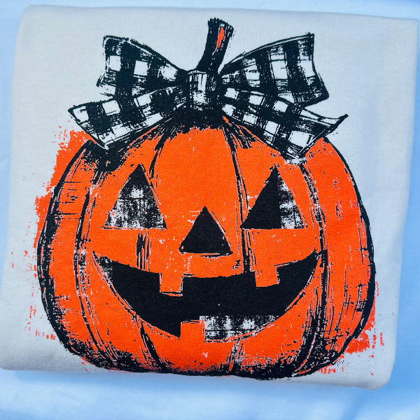 Cute Pumpkin Halloween Shirt I Fall Graphic Tee, Sweatshirt, or Long Sleeve I Coquette Style Jack-O-Lantern Tee