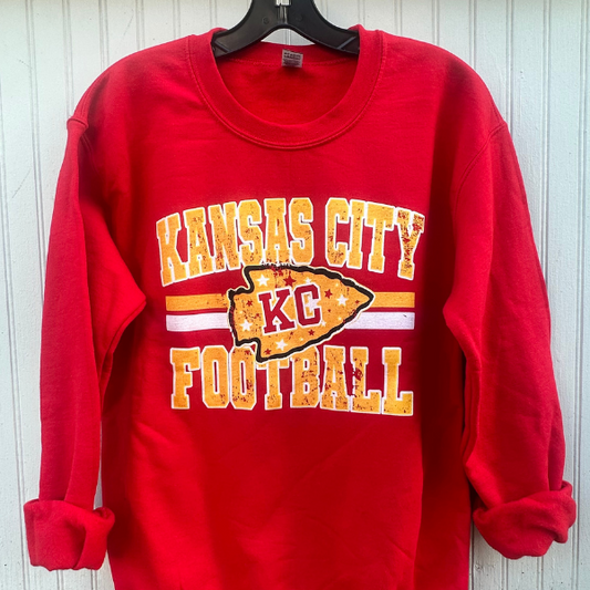 Kansas City Football Shirt | KC Game Day Sweatshirt | Unisex Long Sleeve Tee | Red & Gold Game Day Outfit | Kansas City Fan Apparel