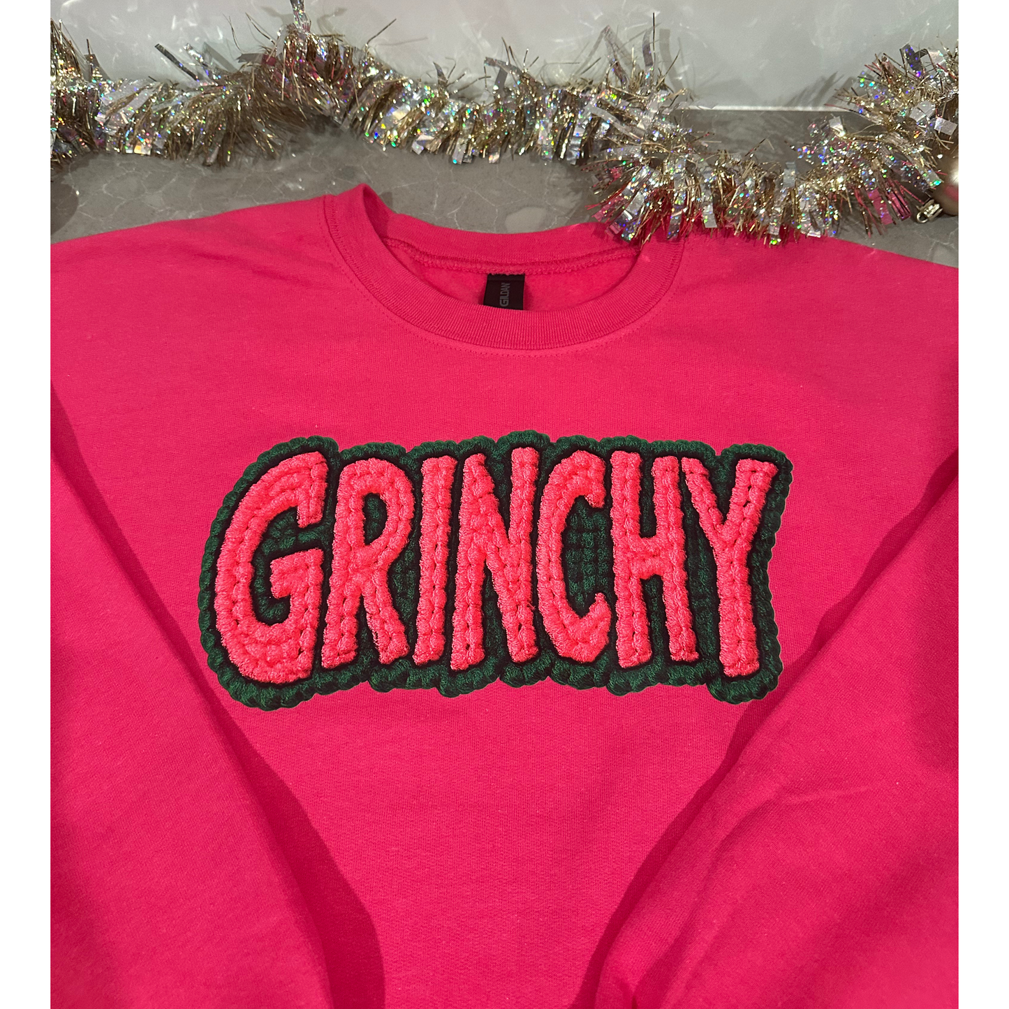 Pink GRINCHY Crochet Design Sweatshirt