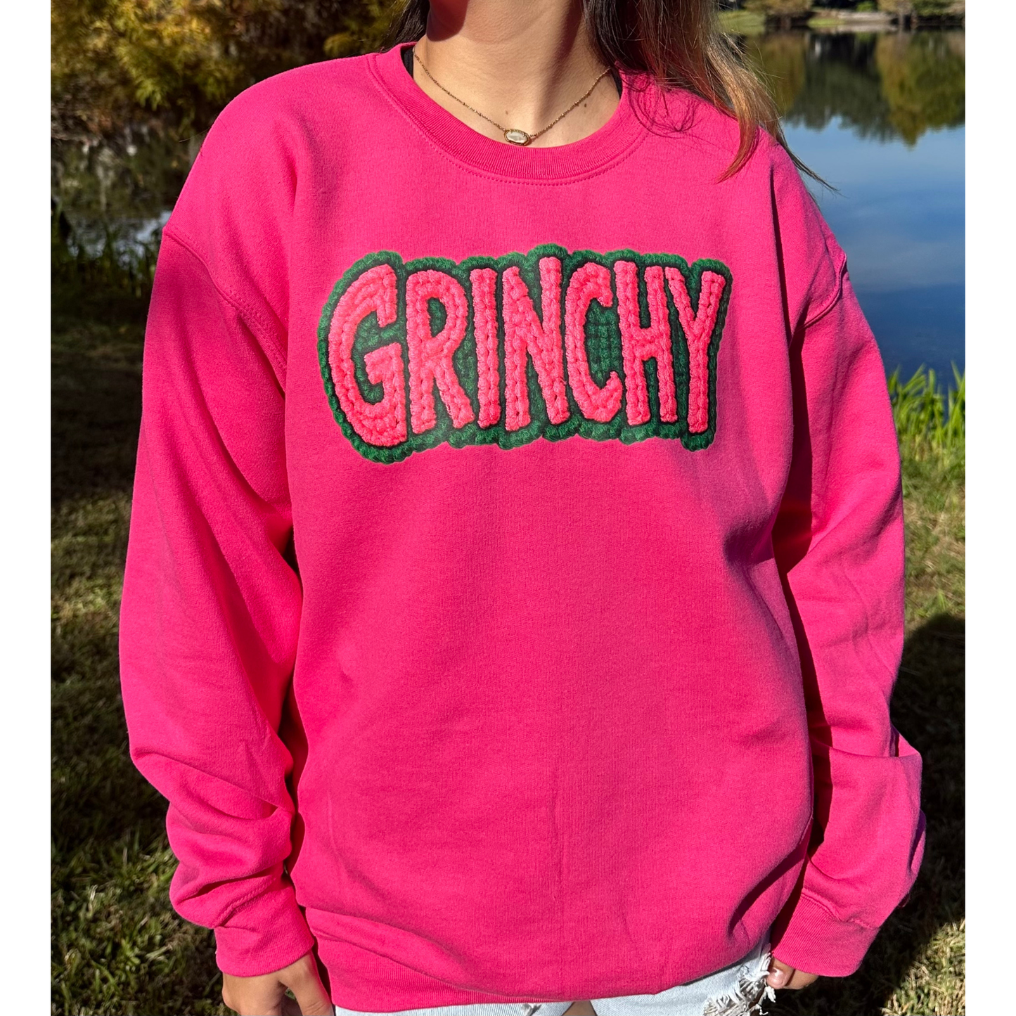 Pink GRINCHY Crochet Design Sweatshirt