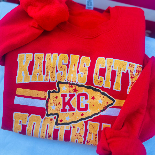 Kansas City Football Shirt | KC Game Day Sweatshirt | Unisex Long Sleeve Tee | Red & Gold Game Day Outfit | Kansas City Fan Apparel