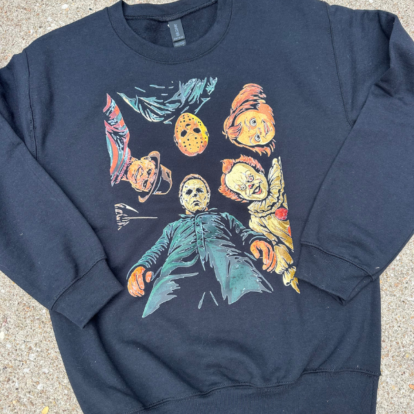 Horror Movie Sweatshirt | Scary Movie Villains Shirt | Halloween Long Sleeve Tee | Retro Horror Crewneck | Spooky Graphic Top