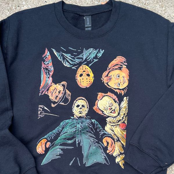 Horror Movie Sweatshirt | Scary Movie Villains Shirt | Halloween Long Sleeve Tee | Retro Horror Crewneck | Spooky Graphic Top