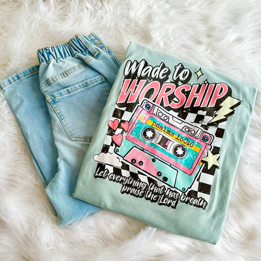 Made to Worship Retro Cassette Christian Graphic Tee - Available in Sweatshirt