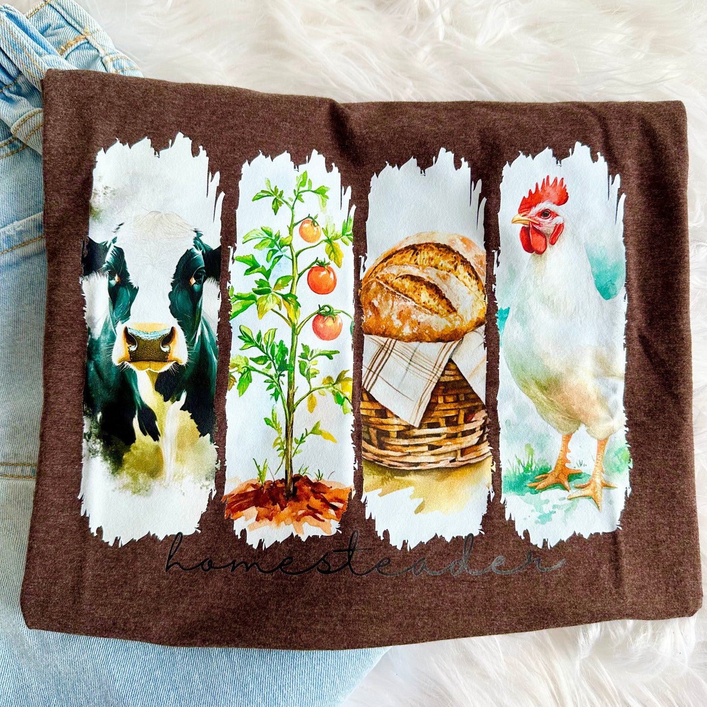 Homesteader Life T-Shirt I Farm Fresh Cow, Garden, Bread, & Chicken Tee