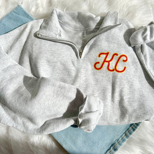 KC Quarter Zip Sweatshirt I Kansas City Football Game Day Pullover