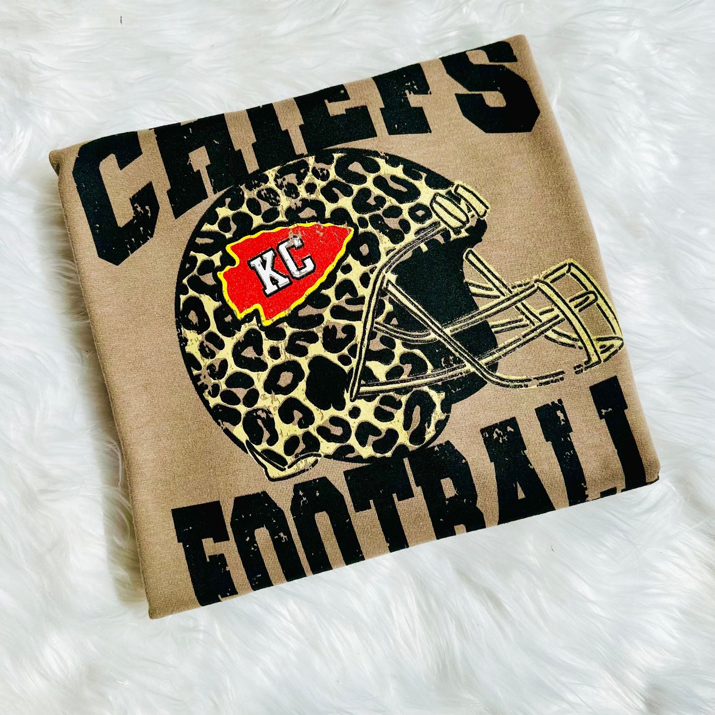 Kansas City Chiefs Football Sweatshirt - Leopard Print Helmet Game Day Crewneck