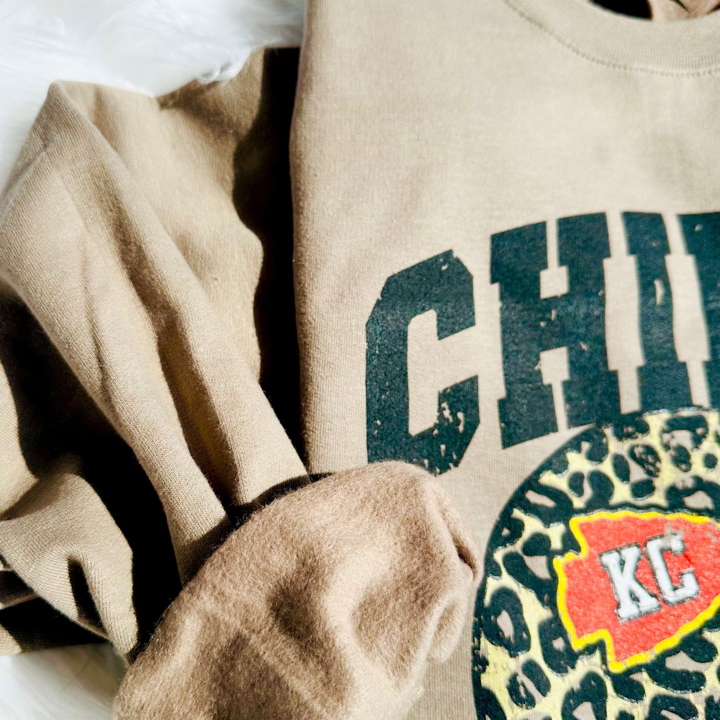 Kansas City Chiefs Football Sweatshirt - Leopard Print Helmet Game Day Crewneck