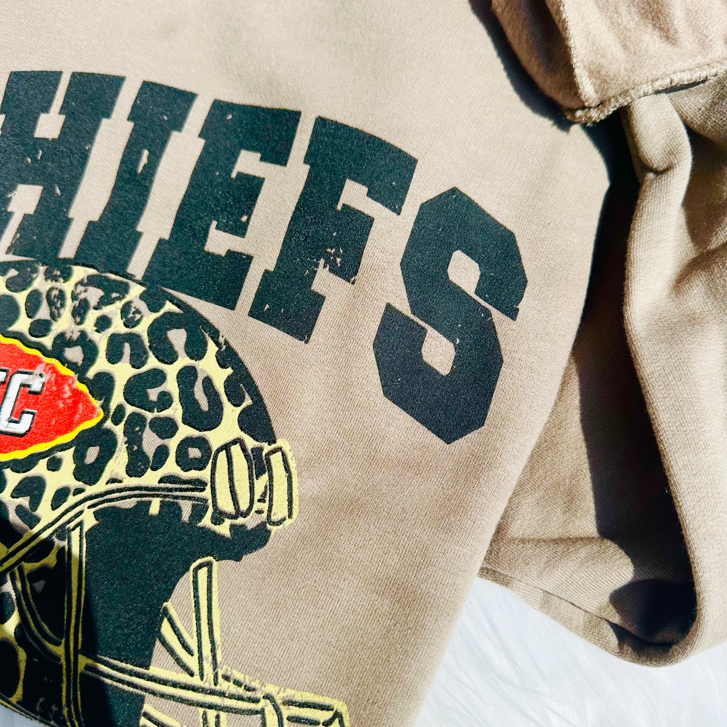 Kansas City Chiefs Football Sweatshirt - Leopard Print Helmet Game Day Crewneck