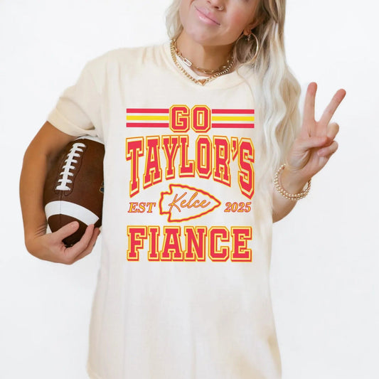 Go Taylor's Fiancé Tee I Kelce Football Game Day Shirt I Available in Sweatshirts and Plus Sizes